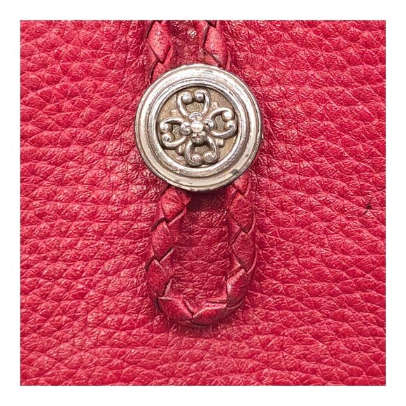 Brighton Dark Red Pebbled Leather Shoulder Handbag Whipstitch Trim Croc Strap - Picture 4 of 16